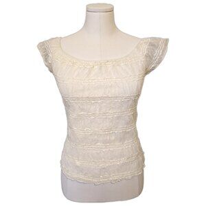 Vintage Y2K Sirens Sequin Ruffle Top Fairy Crinkle Party Whimsical White Sz M